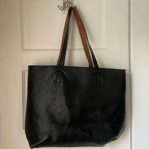 Reversible Black/Tan Large Fake Leather Tote